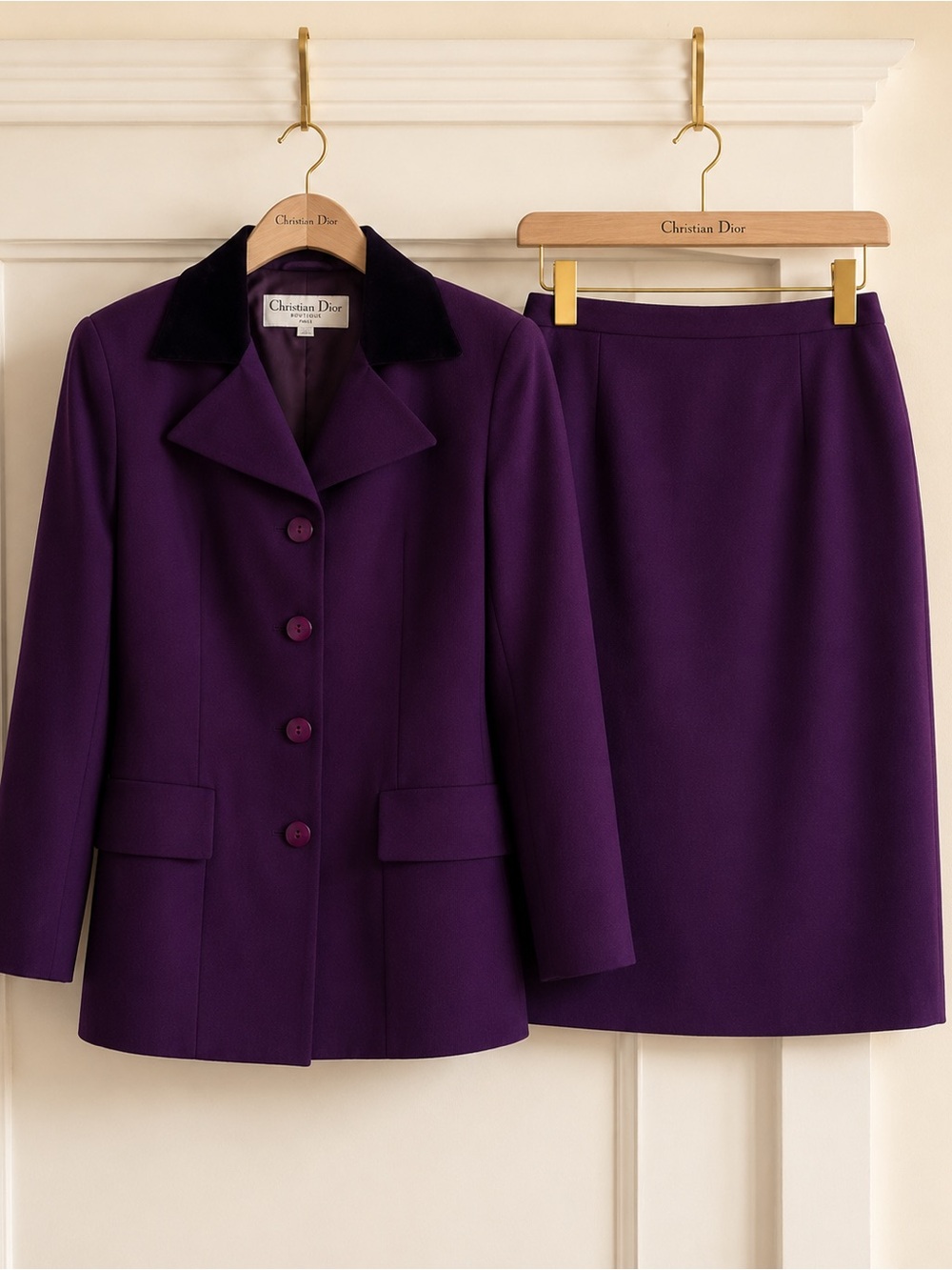 Vintage Christian Dior Plum Wool Skirt Suit Set – Size 12
